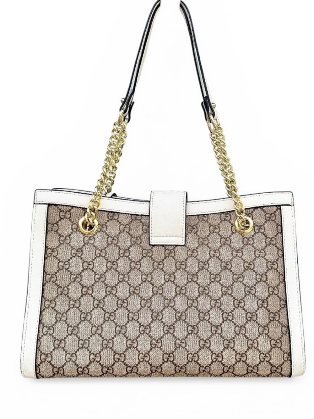 GUCCI GG Canvas Padlock Chain Tote – Ivory Leather Trim & Gold Hardware - Picture 6 of 10
